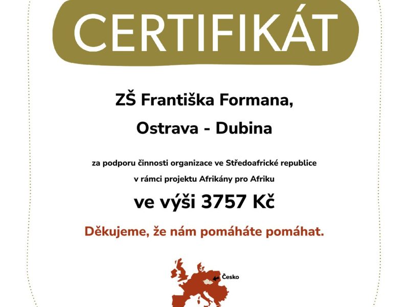 Certifikát 2026 ZŠ Františka Formana, Ostrava - Dubina